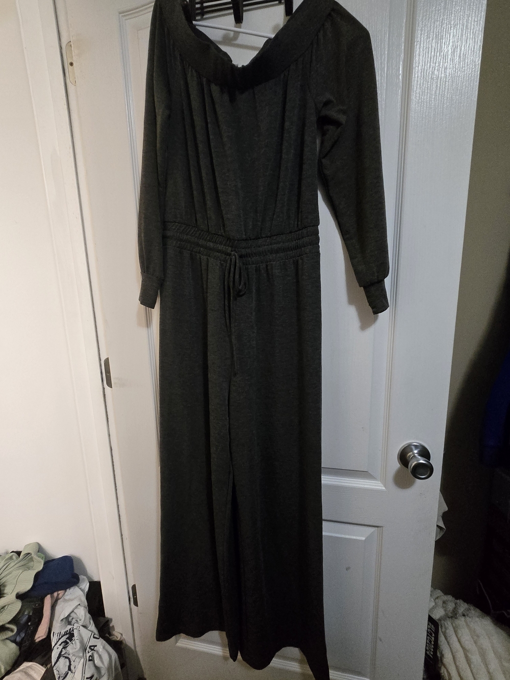 Francesca's Charcoal Gray Long Sleeve Jumpsuit - Picture 2 of 3